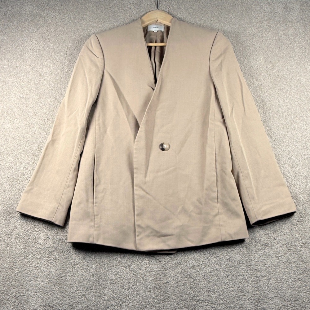 Vince Blazer Women 2 Tan Wool Blend Collarless Single Button V06730
